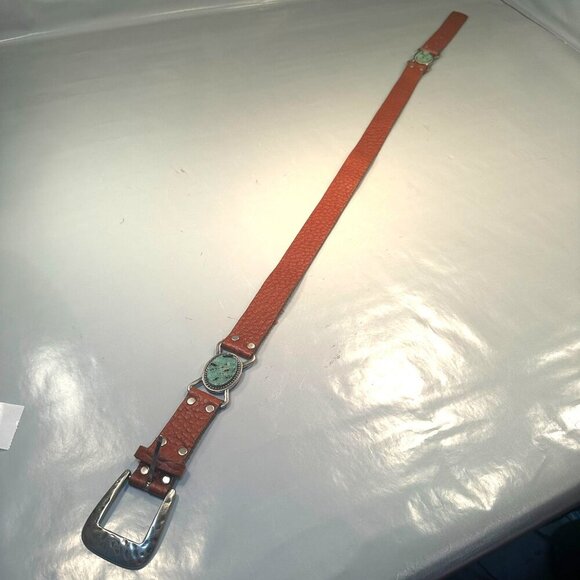 Leather Rock Let Rock Leather Belt Western Boho Y2K Turquoise Stone Jeweled - Picture 5 of 15